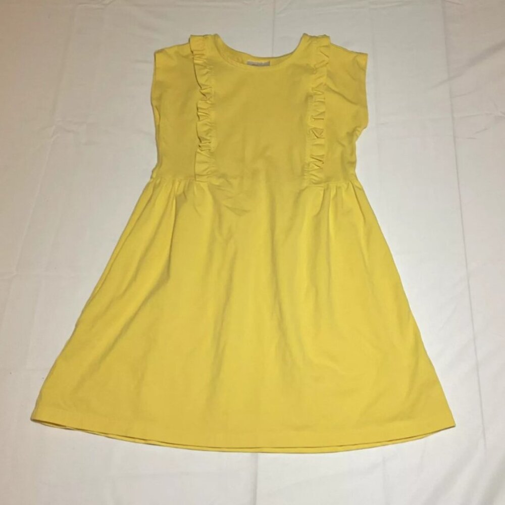 Hanna Andersson Girls 6-7 120cm Bright Yellow Sleeveless Ruffle Skater Dress